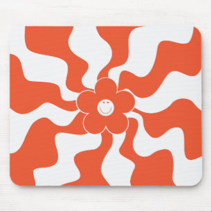 Tapis De Souris Joyeuse marguerite rétro en orange et blanc
