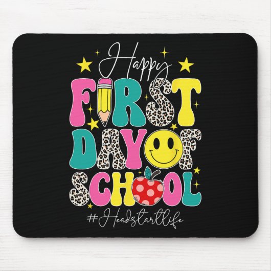 Tapis De Souris Joyeuse première journée d'école Groovy Headstart  (Devant)