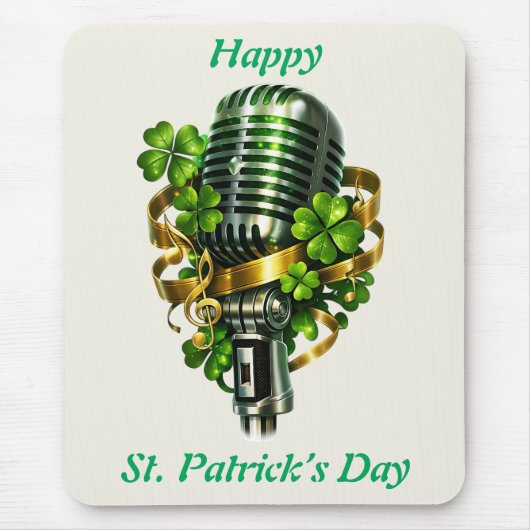 Tapis De Souris Joyeuse Saint-Patrick Trèfle & Microphone (Devant)