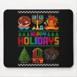 Tapis De Souris Joyeuses Fêtes de Noël Hanukkah Kwanzaa Bonne Anné