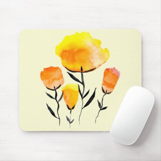 Tapis De Souris Joyeuses fleurs orange et jaune (Avec souris)