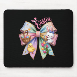 Tapis De Souris Joyeuses Pâques Coquette Nœud Lapin Mignon Chasse