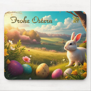 Tapis De Souris Joyeuses Pâques dans un paysage printanier