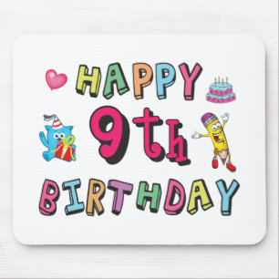 Tapis De Souris Joyeux 9e anniversaire pour les enfants de 9 ans