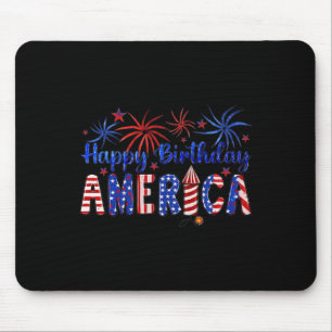 Tapis De Souris Joyeux Anniversaire Amérique Feu d'Artifice Drapea