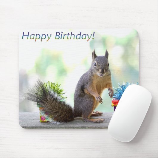 Tapis De Souris Joyeux anniversaire d'écureuil ! (Avec souris)