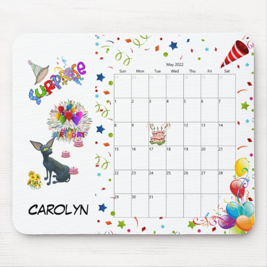 Tapis De Souris Joyeux anniversaire mai 2022 Calendrier Pad souris (Devant)