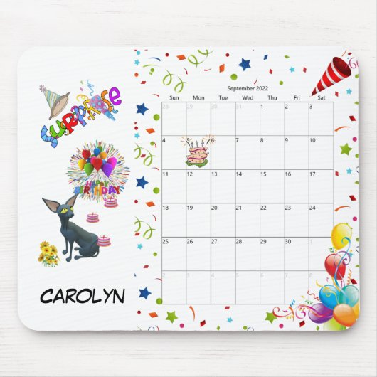 Tapis De Souris Joyeux anniversaire Septembre 2022 Calendrier Pad  (Devant)