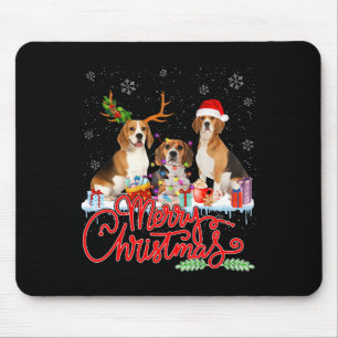 Tapis De Souris Joyeux Beagle de Noël Chien Père Noël Reindeer Lig