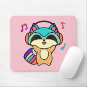 Tapis De Souris Joyeux bébé raccoon souriant avec casque. (Avec souris)