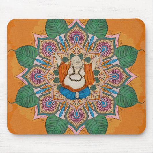 Tapis De Souris Joyeux Bouddha Souriant Bodhi Leaf Mandala (Devant)