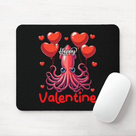 Tapis De Souris Joyeux Calmar Saint-Valentin tenant coeur Bylloons (Avec souris)