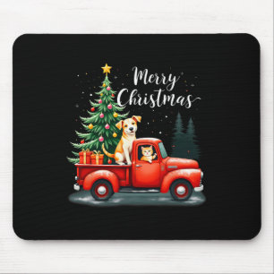 Tapis De Souris Joyeux Camion Rouge Noël Avec Chien & Chat Noë