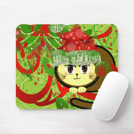 Tapis De Souris Joyeux chat de Noël (Avec souris)