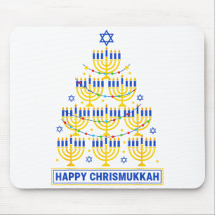 Tapis De Souris Joyeux Chrismukkah Hanukkah Arbre Lumineux Fête Ju