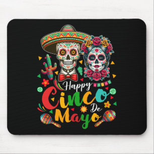 Tapis De Souris Joyeux Cinco De Mayo Couple Skuls Floraux Sombrero