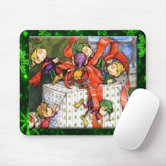 Tapis De Souris Joyeux Elfes Envelopper Présent Mousepad (Avec souris)