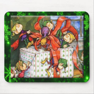 Tapis De Souris Joyeux Elfes Envelopper Présent Mousepad