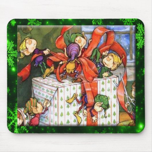 Tapis De Souris Joyeux Elfes Envelopper Présent Mousepad (Devant)