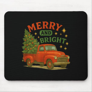 Tapis De Souris Joyeux et Lumineux Camion Rouge Vintage Noël