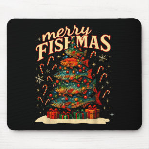 Tapis De Souris Joyeux Fishmas drôle de pêche design de Noël 