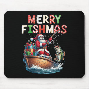 Tapis De Souris Joyeux Fishmas Papa Noël Amateurs de Pêche Drôle P