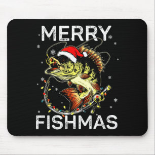 Tapis De Souris Joyeux Fishmas Papa Noël Amateurs de Pêche Drôle P