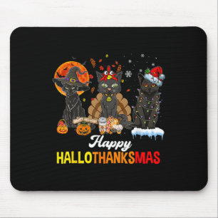 Tapis De Souris Joyeux Hallothanksmas Chat Noir Halloween Thanksgi