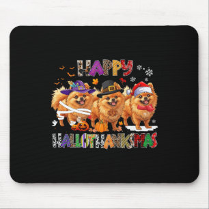 Tapis De Souris Joyeux Hallothanksmas Chien Poméranien Halloween C