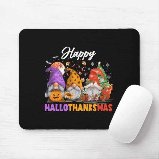 Tapis De Souris Joyeux Hallothanksmas Gnome Halloween Thanksgiving (Avec souris)