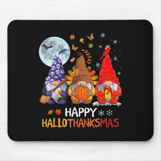 Tapis De Souris Joyeux Hallothanksmas Gnomes Halloween Thanksgivin (Devant)