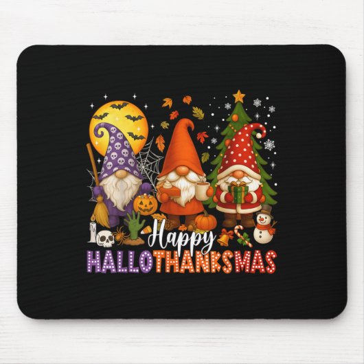 Tapis De Souris Joyeux Hallothanksmas Gnomes Halloween Thanksgivin (Devant)