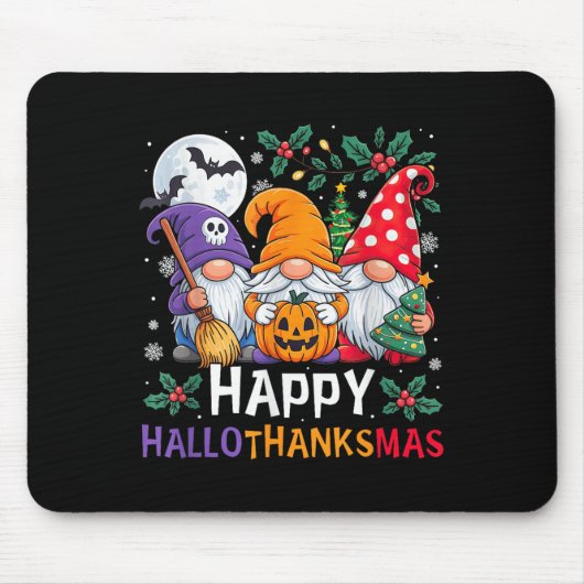 Tapis De Souris Joyeux Hallothanksmas Gnomes Halloween Thanksgivin (Devant)