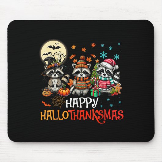 Tapis De Souris Joyeux Hallothanksmas Raccoon Lover Halloween Joye (Devant)