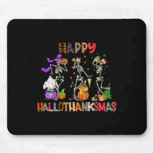 Tapis De Souris Joyeux Hallothanksmas Skeleton Halloween Thanksgiv