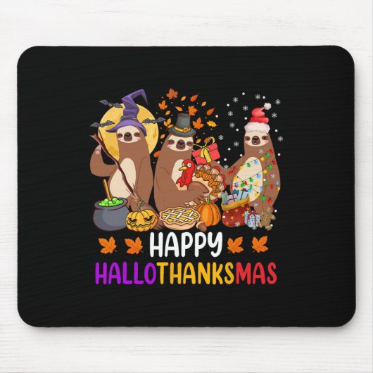 Tapis De Souris Joyeux Hallothanksmas Sloth Halloween Noël Fal (Devant)