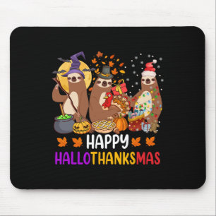 Tapis De Souris Joyeux Hallothanksmas Sloth Halloween Noël Fal