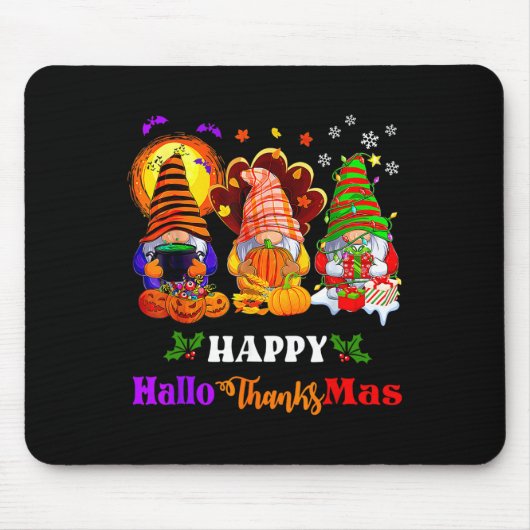 Tapis De Souris Joyeux Hallothanksmas Trois Gnomes Halloween Joyeu (Devant)