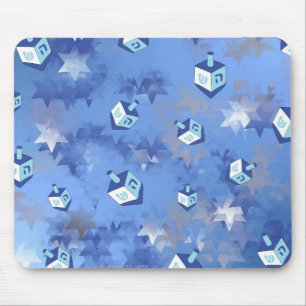 Tapis De Souris Joyeux Hanukkah Étoiles Filantes et Dreidels
