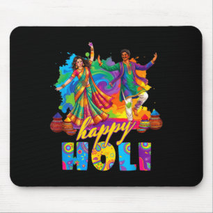 Tapis De Souris Joyeux holi festival en couleurs danse célébration