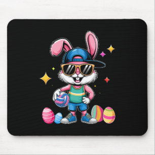 Tapis De Souris Joyeux Lapin de Pâques Jouant Volleybyll Sport de