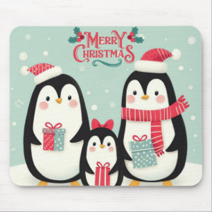 Tapis De Souris Joyeux manchots enneigés de Noël