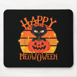 Tapis De Souris Joyeux Meowoween Halloween Chat Noir Citrouille