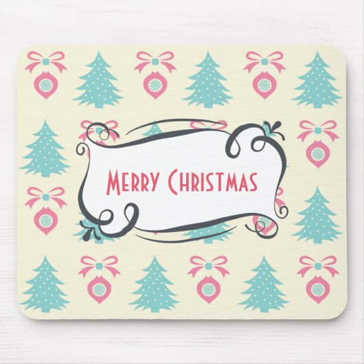 Tapis De Souris Joyeux Motif de Noël avec Arbres Baubles & Bows (Devant)