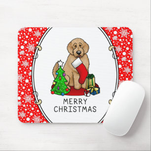 Tapis De Souris Joyeux Noël 2 Goldendoodle (rouge doré) mignonne