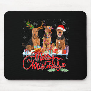 Tapis De Souris Joyeux Noël Airedale Terrier Père Noël Reindeer Li