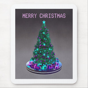 Tapis De Souris Joyeux Noël. Arbre décoré avec des cadeaux