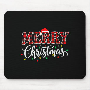 Tapis De Souris Joyeux Noël avec famille carreaux noir et rouge