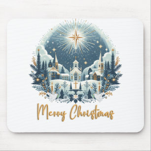 Tapis De Souris Joyeux Noël bleu et or