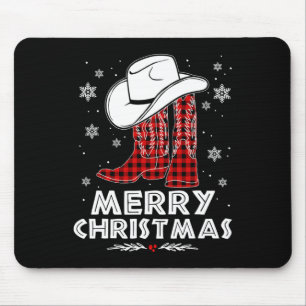 Tapis De Souris Joyeux Noël Bottes de Cowboy Rouge Carreaux de Buf